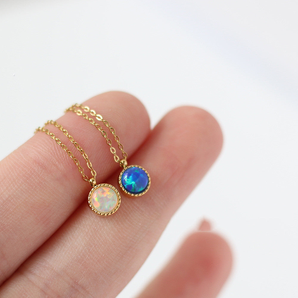 White-Blue Round Opal Necklace