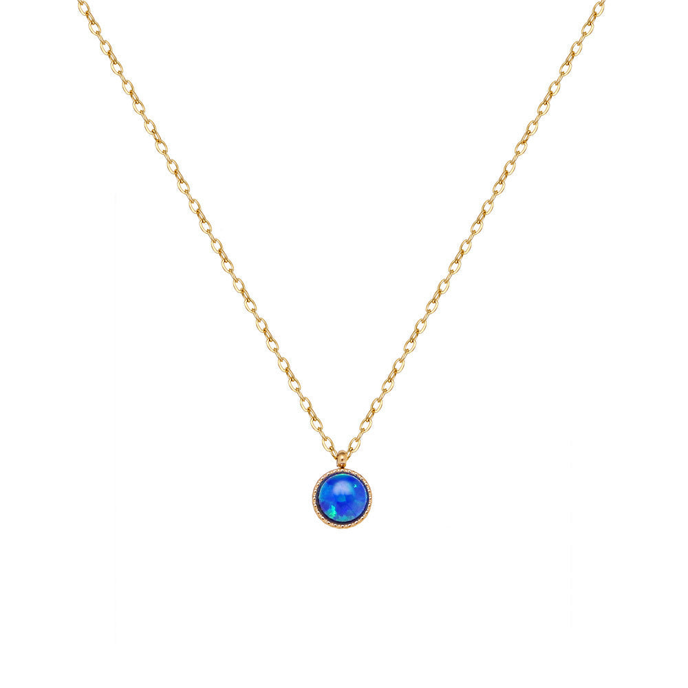 White-Blue Round Opal Necklace