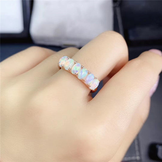 Natural Opal Ring in 925 Sterling Silver | Genuine Natural Opal Gemstone Ring | October Birthstone Gift for Her