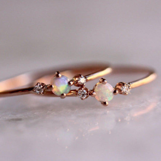 Minimal Opal Solitaire Ring in Sterling Silver | Dainty Opal Ring | October Birthstone Gift for Her