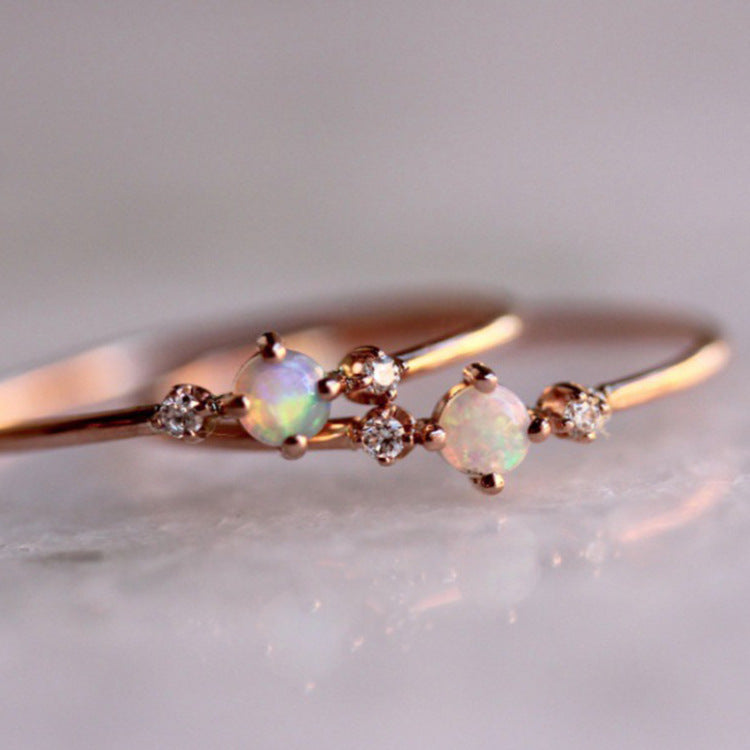 Minimal Opal Solitaire Ring in Sterling Silver | Dainty Opal Ring | October Birthstone Gift for Her