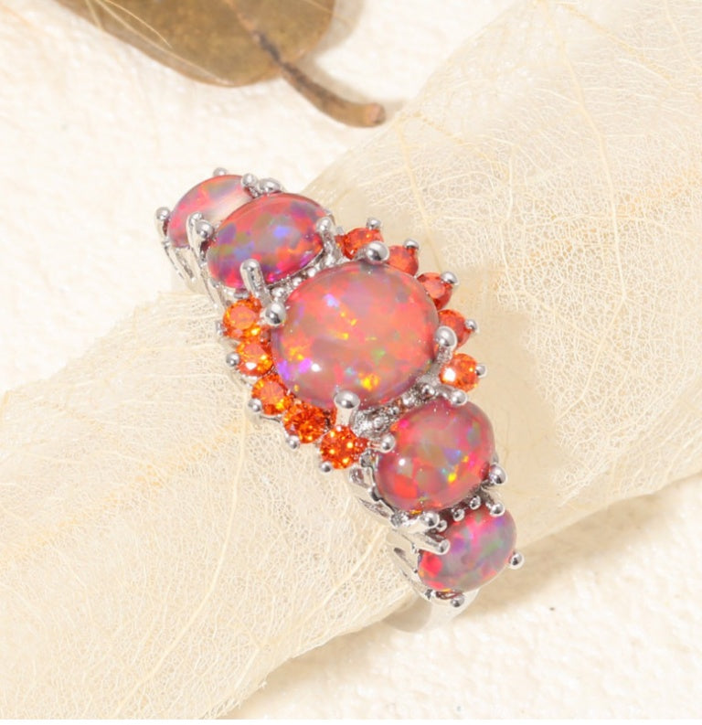 Opal Cluster Ring in Sterling Silver | Multi Stone Opal Cluster Ring | October Birthstone Gift for Her