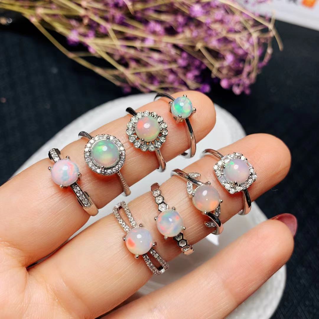 Natural Opal Inlaid Ring in 925 Sterling Silver | Handcrafted Opal Gemstone Ring | October Birthstone Gift for Her