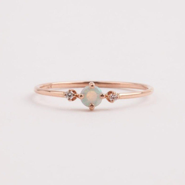 Minimal Opal Solitaire Ring in Sterling Silver | Dainty Opal Ring | October Birthstone Gift for Her