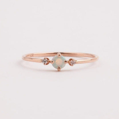 Minimal Opal Solitaire Ring in Sterling Silver | Dainty Opal Ring | October Birthstone Gift for Her