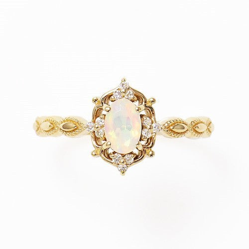 Vintage Crown Natural Opal Ring in Sterling Silver | October Birthstone Opal Engagement Gift for Her