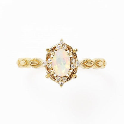 Vintage Crown Natural Opal Ring in Sterling Silver | October Birthstone Opal Engagement Gift for Her