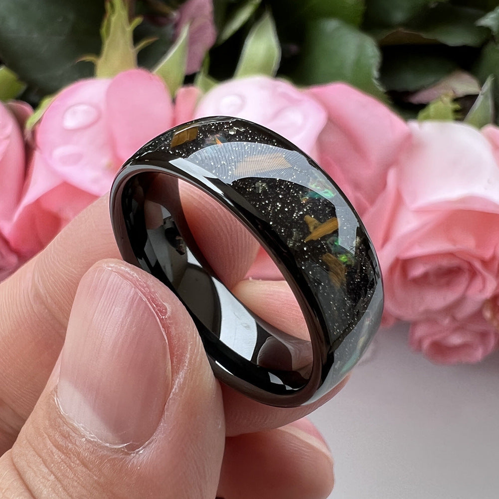8mm Galaxy Broken Opal Inlay Tungsten Ring | Black Tungsten Wedding Band | Anniversary Gift for Him and Her