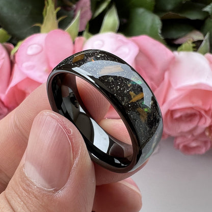 8mm Galaxy Broken Opal Inlay Tungsten Ring | Black Tungsten Wedding Band | Anniversary Gift for Him and Her