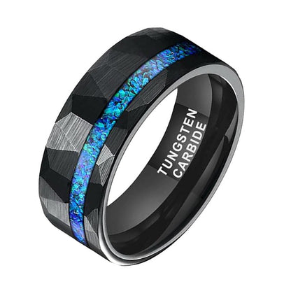 Blue Opal Inlay Tungsten Ring 8mm | Black Tungsten Wedding Band | Anniversary Gift for Him and Her