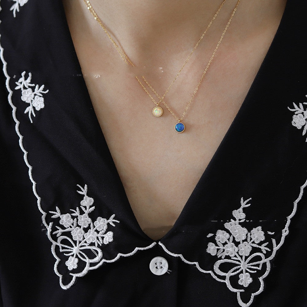 White-Blue Round Opal Necklace