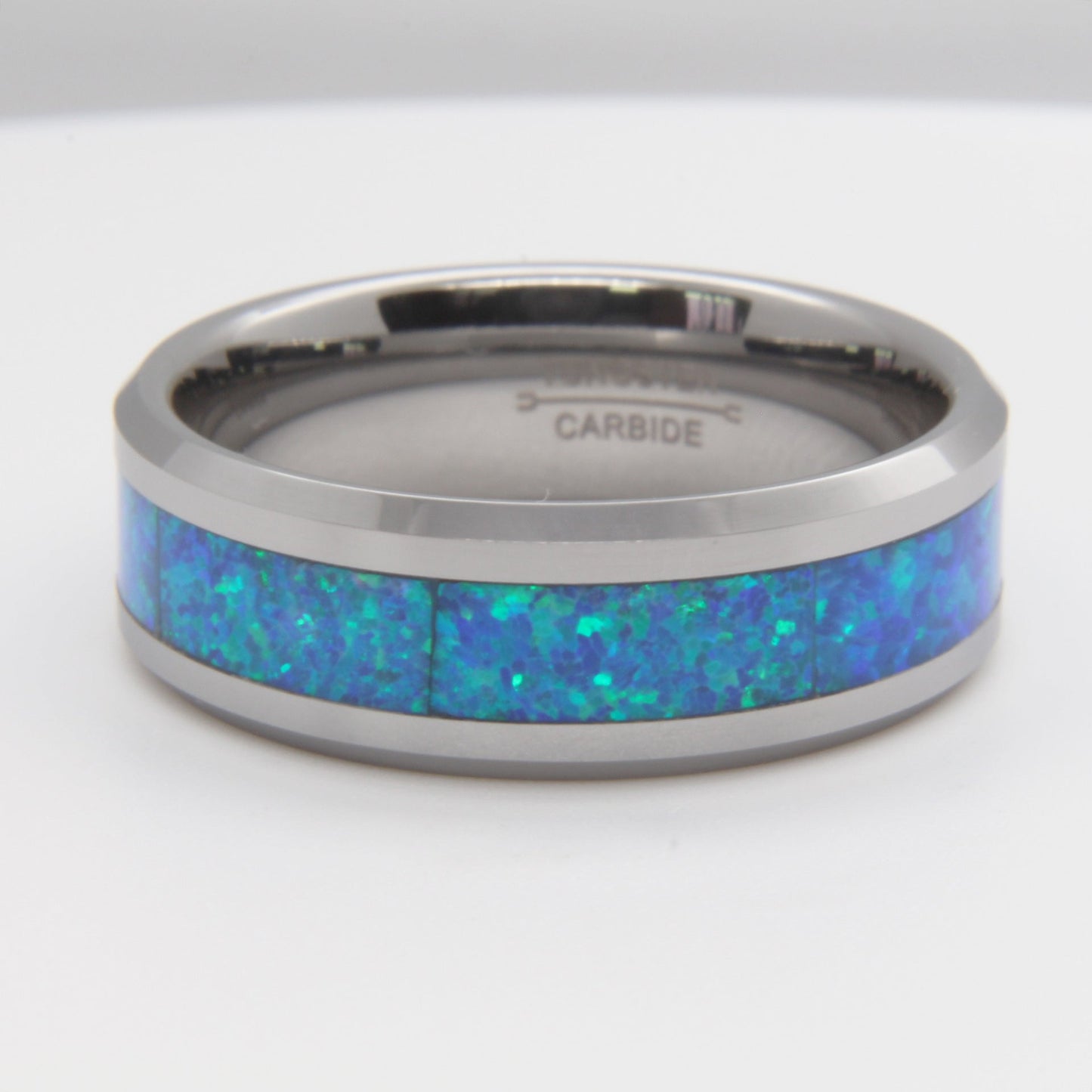 Blue Opal Tungsten Gold Ring | Durable Blue Opal Inlay Wedding Band | Anniversary Gift for Him and Her