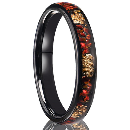 Red Opal Inlay Tungsten Ring | Black Tungsten Wedding Band | Anniversary and Valentine Gift for Him and Her