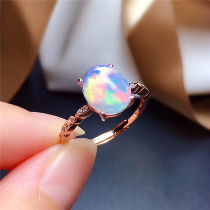 Natural Oval Opal Ring in Sterling Silver | Classic Opal Gemstone Ring | October Birthstone Gift for Her