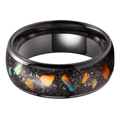 8mm Galaxy Broken Opal Inlay Tungsten Ring | Black Tungsten Wedding Band | Anniversary Gift for Him and Her