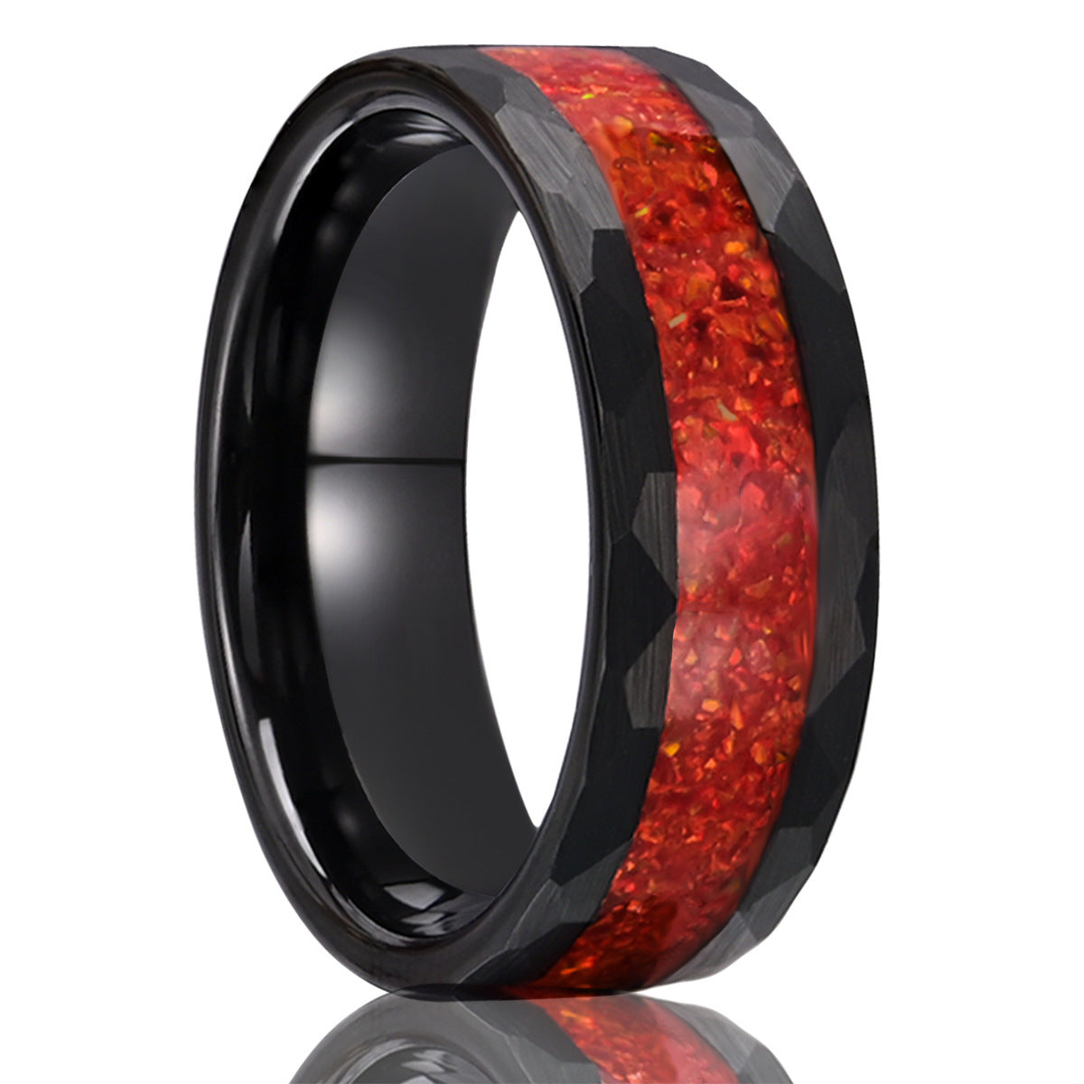 Opal Inlay Tungsten Steel Ring | Durable Opal Wedding Band | Anniversary Gift for Her and Him