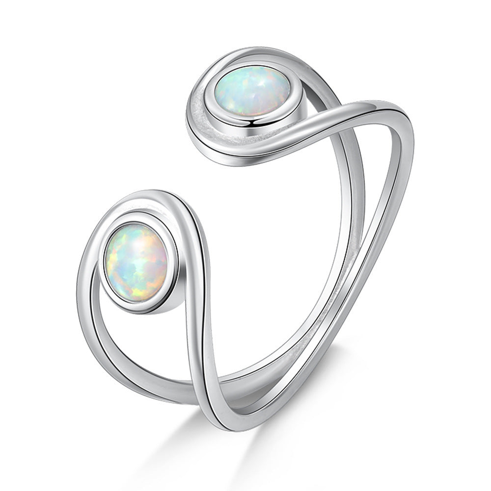 Silver Double Round Opal Ring | Twin Opal Gemstone Ring | October Birthstone Gift for Her