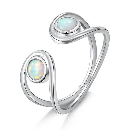 Silver Double Round Opal Ring | Twin Opal Gemstone Ring | October Birthstone Gift for Her