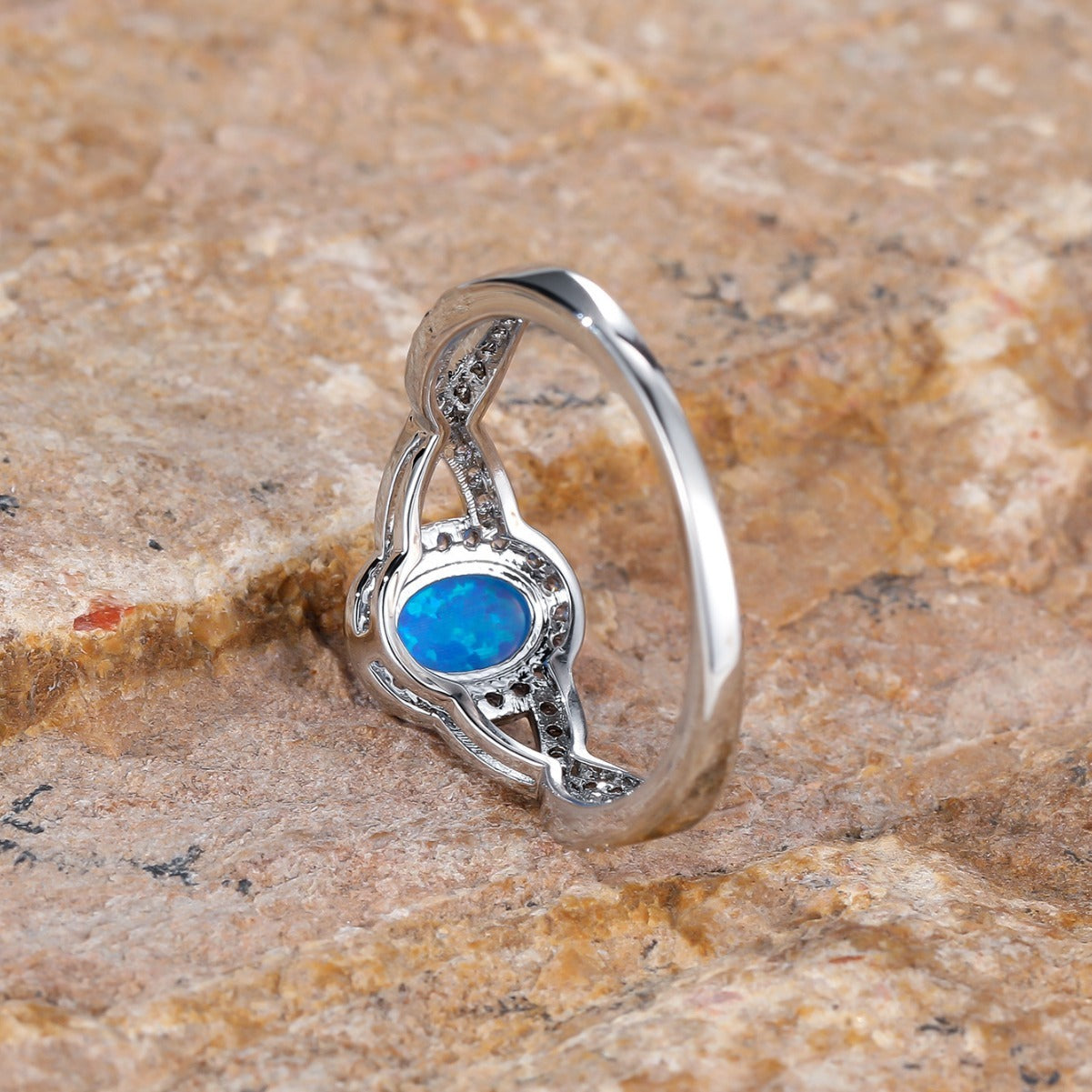 Platinum Blue Opal Engagement Ring in Sterling Silver | Natural Opal Ring | October Birthstone Gift for Her