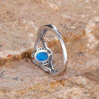 Platinum Blue Opal Engagement Ring in Sterling Silver | Natural Opal Ring | October Birthstone Gift for Her