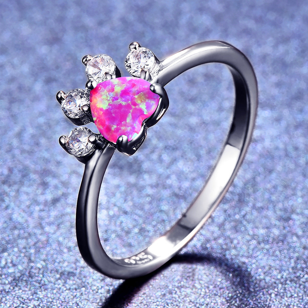 Heart Shaped Opal Ring in 925 Sterling Silver | Bridal and Valentine Gift for Her