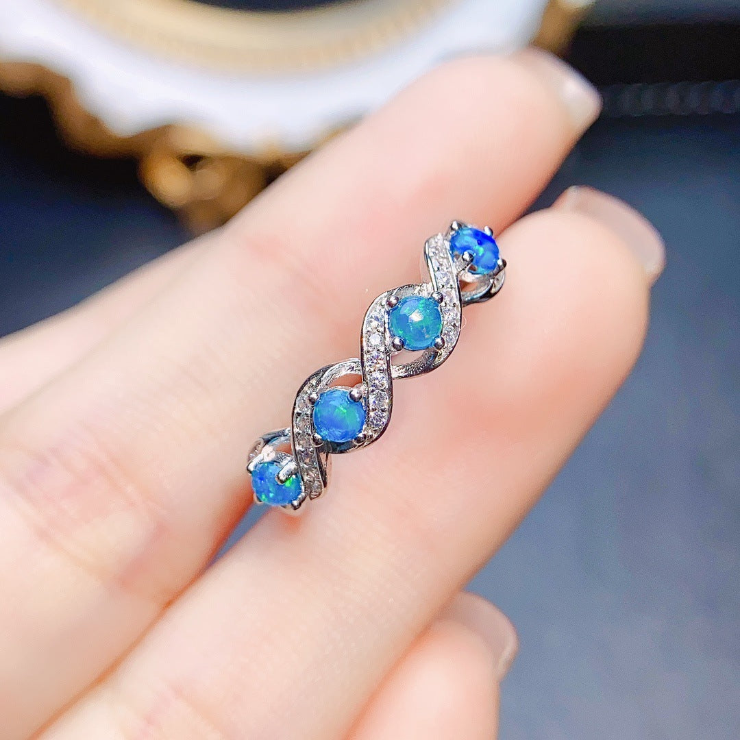 Natural Blue Opal Gemstone Ring | Genuine Blue Fire Opal Ring | October Birthstone Gift for Her
