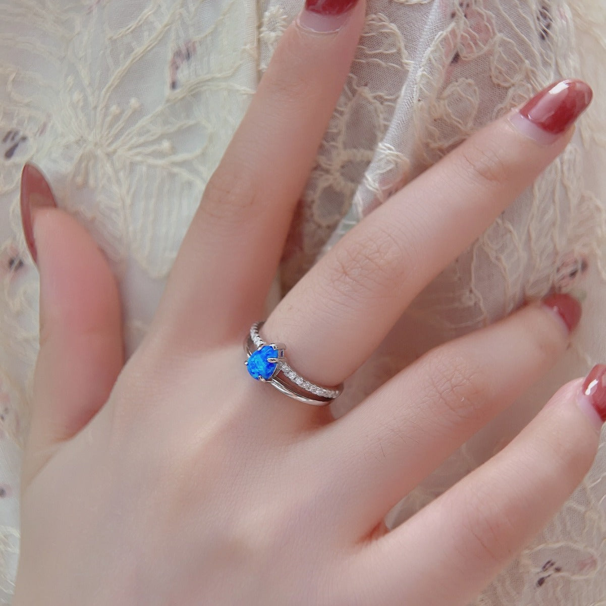 Blue Water Drop Opal Ring in Sterling Silver | Teardrop Blue Opal Ring | October Birthstone Gift for Her