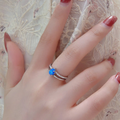 Blue Water Drop Opal Ring in Sterling Silver | Teardrop Blue Opal Ring | October Birthstone Gift for Her