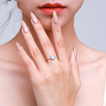 Natural Blue Opal Ring in S925 Sterling Silver | Genuine Opal Gemstone Ring | October Birthstone Gift for Her