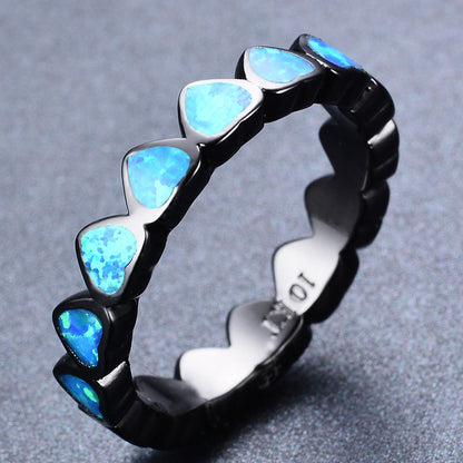 Black Gold Peach Heart Circle Opal Ring | Romantic Opal Gemstone Ring | October Birthstone Gift for Her