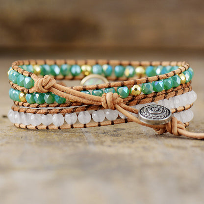 Opal Stone & Crystal 3-Layer Wrap Bracelet