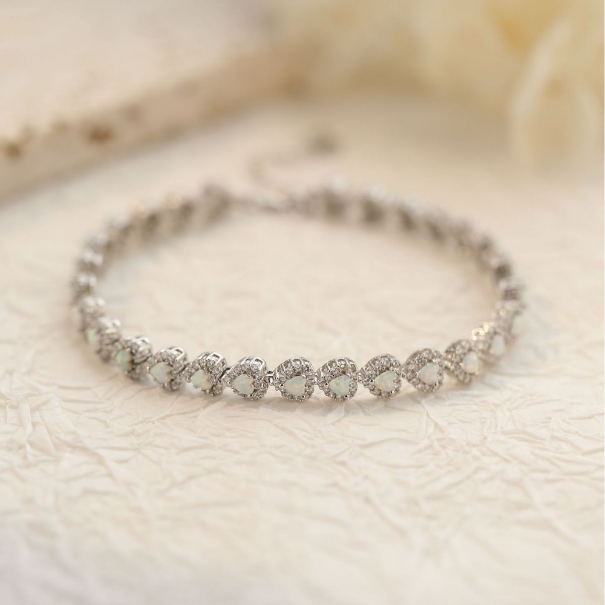 Heart Opal Tennis Bracelet In 925 Sterling Sliver