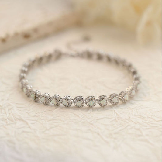 Heart Opal Tennis Bracelet In 925 Sterling Sliver