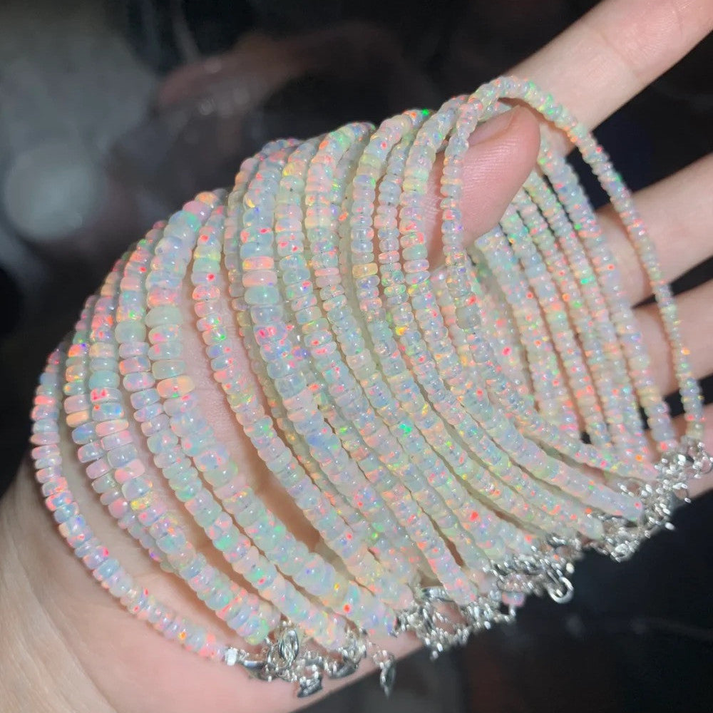 925 Silver Inlaid Natural Opal Faceted Bracelet