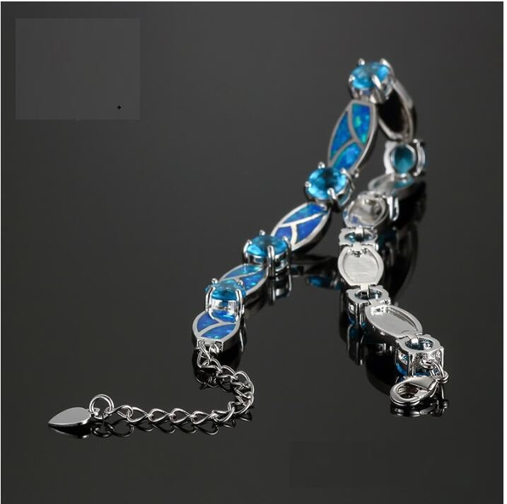 Natural Blue & Pink Opal Silver Bracelet
