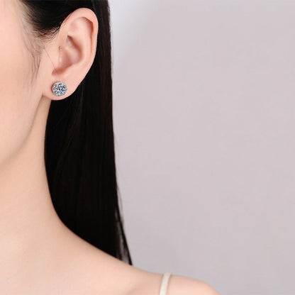 2 Carat Moissanite Stud Earrings 925 Sterling Silver, Octagonal Halo Earrings, 6.5mm Brilliant Cut Bridal Jewelry Gift for Her