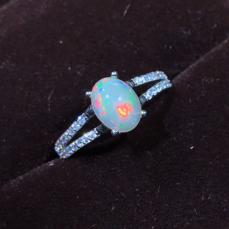 Floral Natural Opal Ring in 925 Sterling Silver | 6x8mm Opal Flower Design Ring | October Birthstone Gift for Her