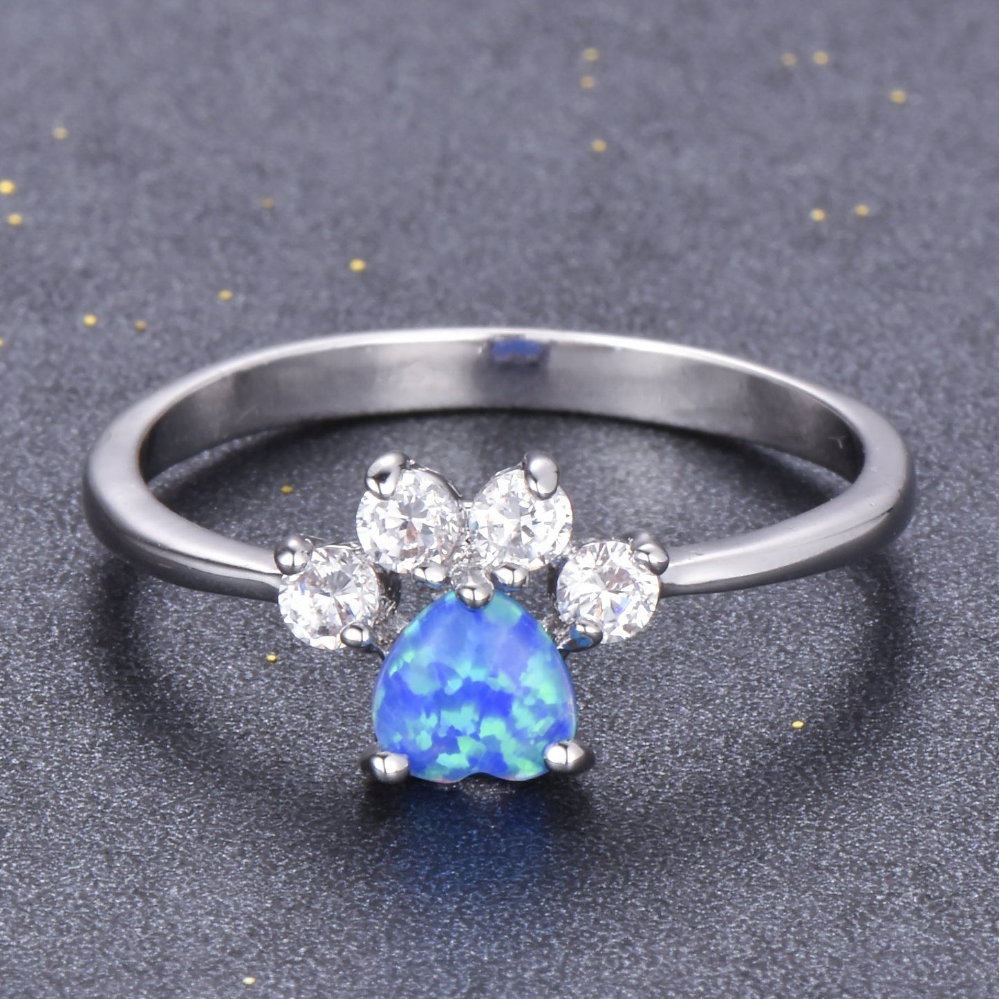 Rose Gold Footprint Heart Opal Ring | Romantic Heart Shaped Opal Ring | October Birthstone Gift for Her