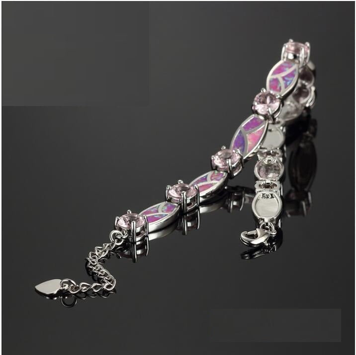 Natural Blue & Pink Opal Silver Bracelet