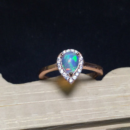 Natural Opal Inlaid Ring in 925 Sterling Silver | Genuine Opal Gemstone Ring | October Birthstone Gift for Her