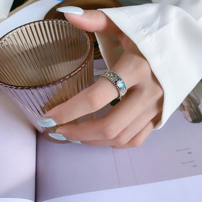 Sterling Silver Heart Gem Ring | Adjustable S925 Ring for Women | Vintage Heart Gemstone Gift for Her