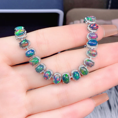 Natural Opal Tennis Bracelet 925 Sterling Silver - 4×6mm Oval Opal Bracelet