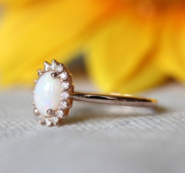 Oval Opal Halo Ring in 925 Sterling Silver | Bridal and Anniversary Opal Ring Gift for Her