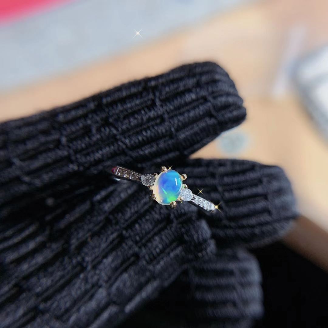 Natural Opal Inlaid Ring in 925 Sterling Silver | Classic Natural Opal Ring | October Birthstone Gift for Her