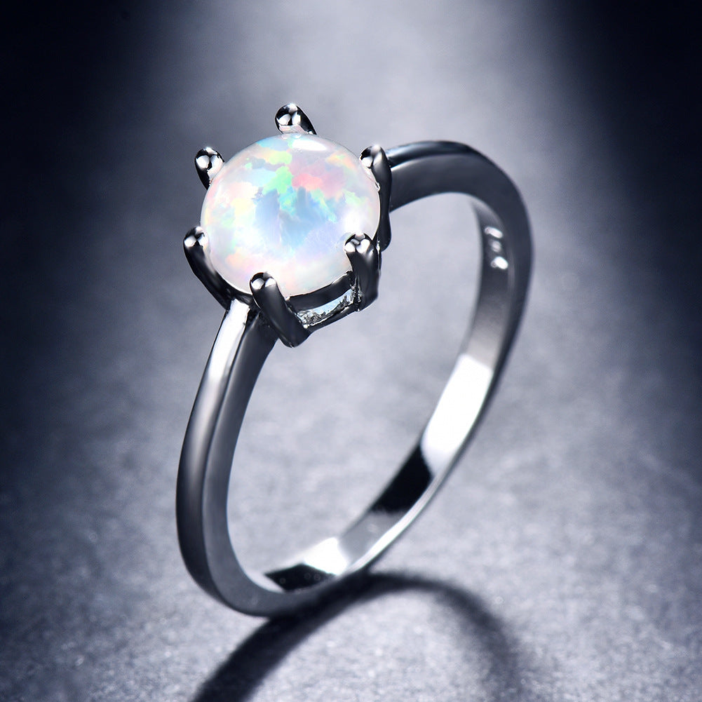 Elegant Opal Solitaire Ring in Sterling Silver | Classic Opal Solitaire Engagement Ring | October Birthstone Gift for Her