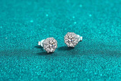 2 Carat Moissanite Stud Earrings 925 Sterling Silver, Octagonal Halo Earrings, 6.5mm Brilliant Cut Bridal Jewelry Gift for Her