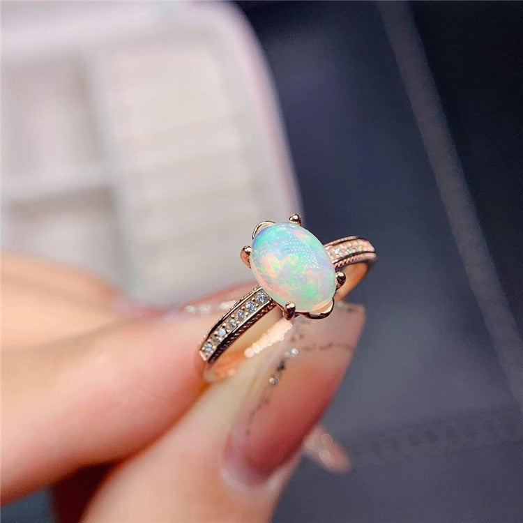 Natural Multi Fire Opal Ring in 925 Silver and Gold | Genuine Multicolor Opal Ring | October Birthstone Gift for Her