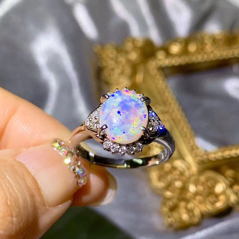 Natural Multi Fire Opal Ring in Sterling Silver | Genuine Multicolor Opal Ring | October Birthstone Gift for Her