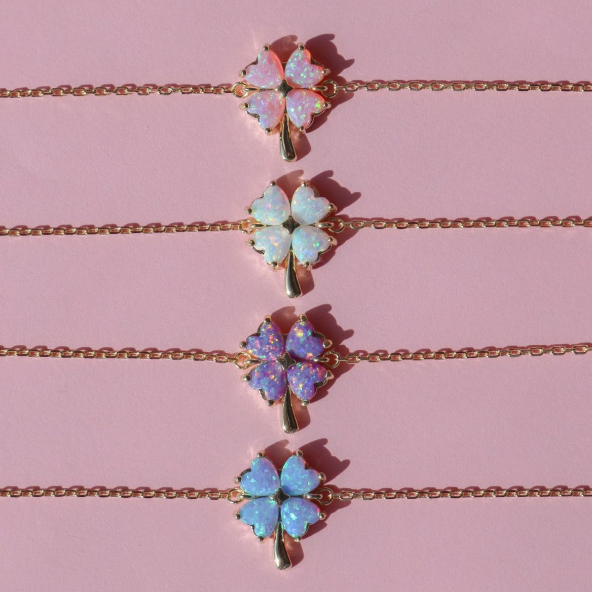 Opal Four-Leaf Clover Pendant Necklace & Ear Studs Pair