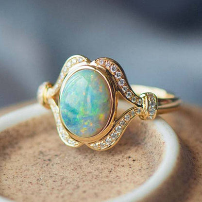 White Gold Inlaid Opal Ring in Sterling Silver | Elegant White Gold Opal Gemstone Ring | October Birthstone Gift for Her